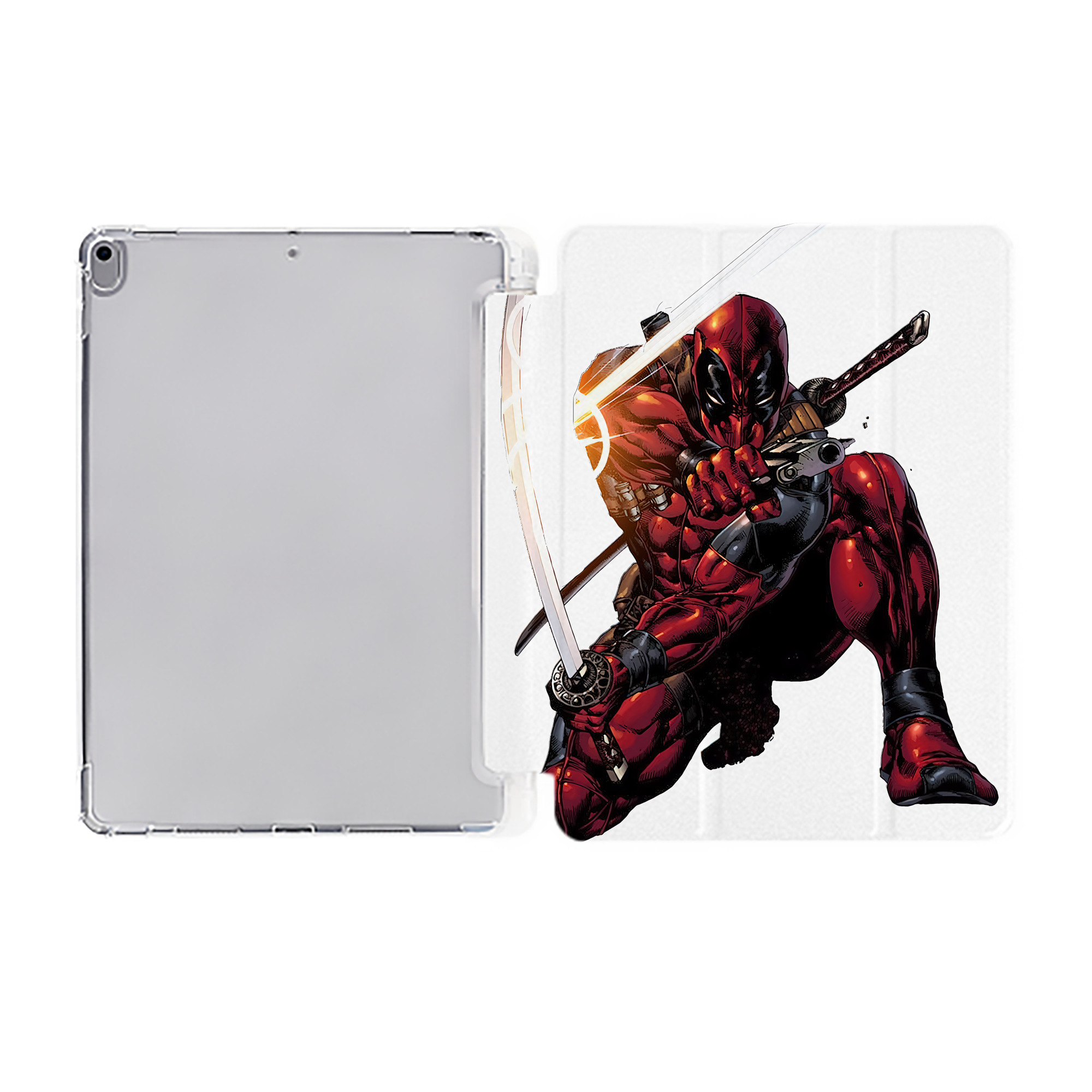 （画像用） Deadpool デッドプール IPad ケース ペン収納付き 三つ折りスタンド PUレザー×シリコン 対応機種9.5/10.5/10.9インチ